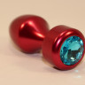 Анальная пробка металл красная с голубым стразом 7,8х2,9см 47441-1MM