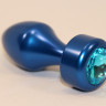 Анальная пробка металл синяя с голубым стразом 7,8х2,9см 47442-1MM