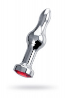 Анальная втулка Штучки-Дрючки, металл, серебряная, с красным кристаллом, 10 см, Ø 2,8 см, 75 г