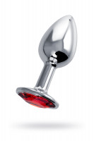 Анальная втулка Штучки-дрючки, металл, серебряная, с фиолетовым кристаллом, 7 см, Ø 2,8 см, 50 г