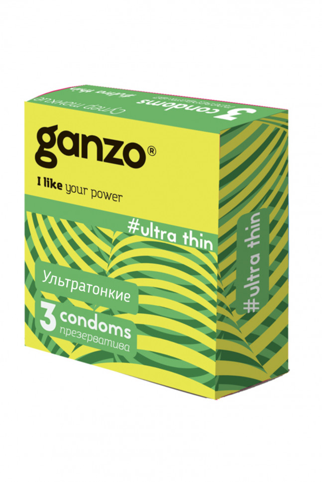 Презервативы Ganzo, ultra thin, ультратонкие, латекс, 18 см, 5,2 см, 3 шт.