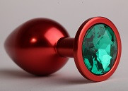 Анальная пробка металл красная с зеленым стразом 7,6х2,8см 47414-6MM
