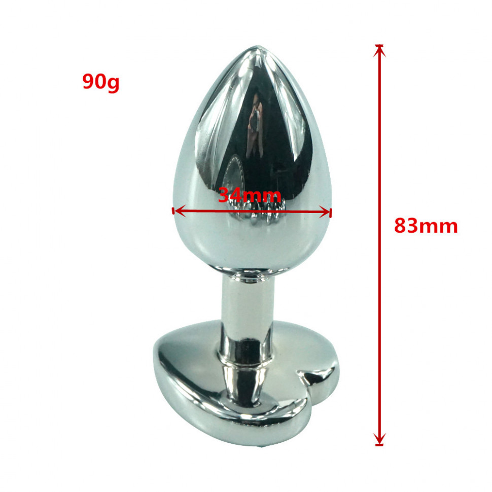 Анальная пробка сердечком с красным стразом 8х3,5 см 47139-1MM
