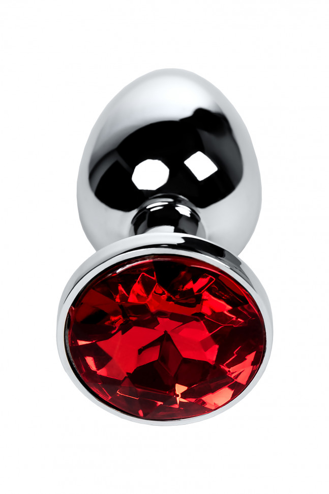 Анальная втулка Metal by TOYFA, металл, серебристая, с кристаллом цвета рубин, 9,5 см, Ø 4 см, 420 г