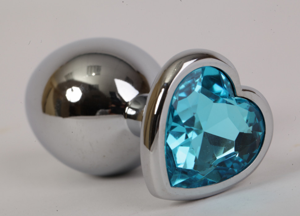 Анальная пробка сердечком с голубым стразом S 8х3,5см 47141-1-MM