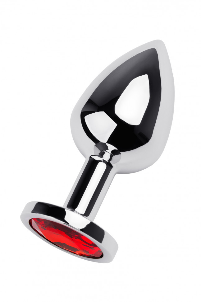 Анальная втулка Штучки-Дрючки, серебряная, с красным кристаллом