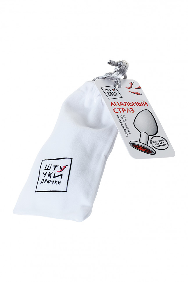 Анальная втулка Штучки-Дрючки, серебряная, с красным кристаллом