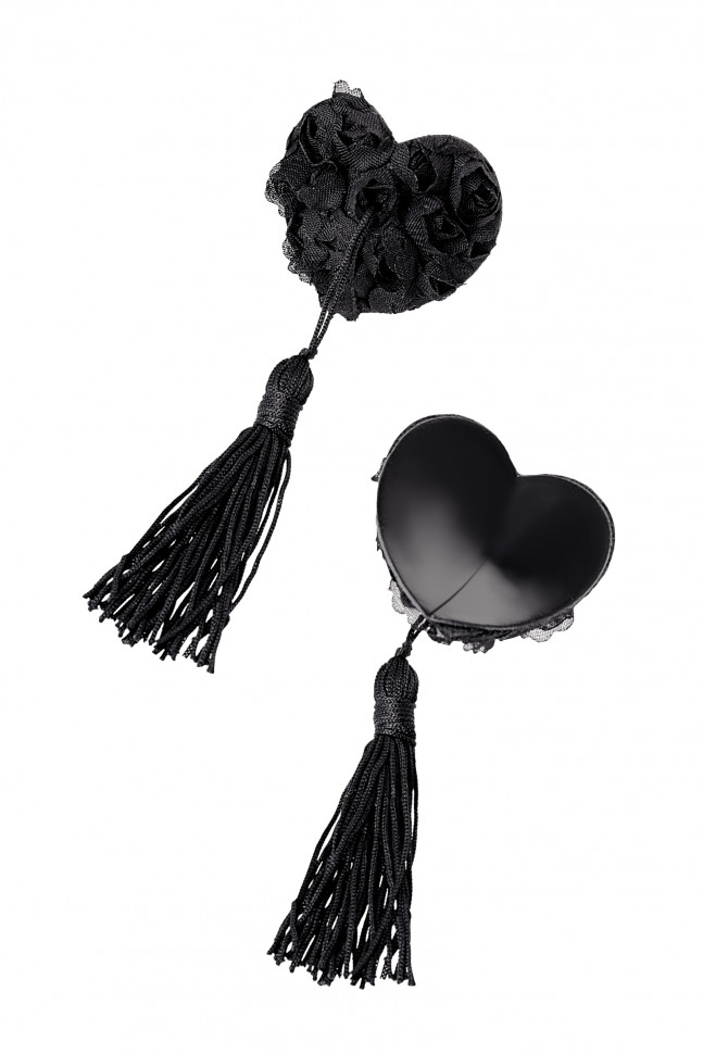 Пэстис Erolanta Rose, в форме сердец, с розами и кисточками, черный