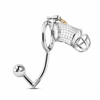 Мужской Пояс Верности с Анальной Пробкой Sinner Metal Penis Cage With Anal Hook SIN153
