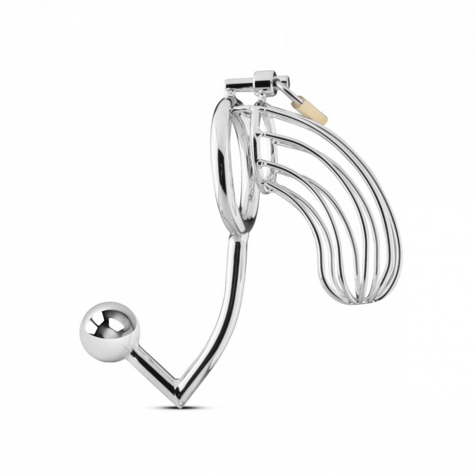 Мужской Пояс Верности с Анальной Пробкой Sinner Metal Penis Cage With Anal Hook №1 SIN154