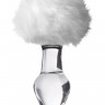Анальная втулка Sexus Glass, с белым хвостиком, стекло, прозрачная, 14 см, Ø 4 см