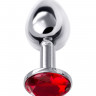 Анальная втулка Eromantica, металл, с рубиновым кристаллом, серебряная, 7,5 см, Ø 3 см, 145 г