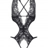 Эротическое боди Erolanta Lingerie Collection с глубоким декольте, кружевное, черное (50-52)