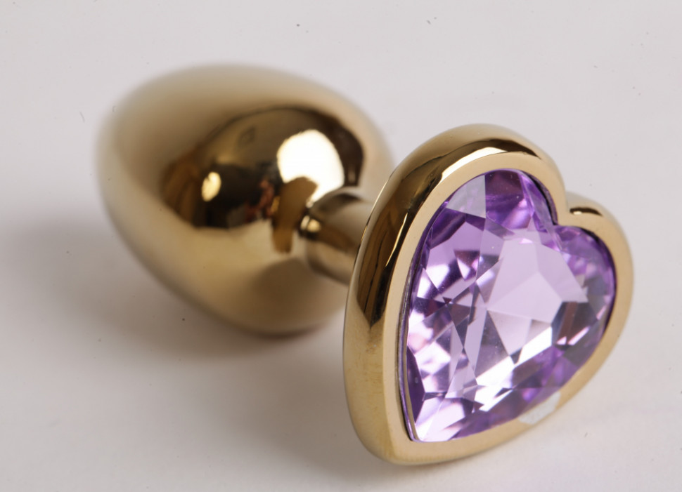 Анальная пробка золото 8х3,5см с сердечком сиреневый страз 47191-1-MM