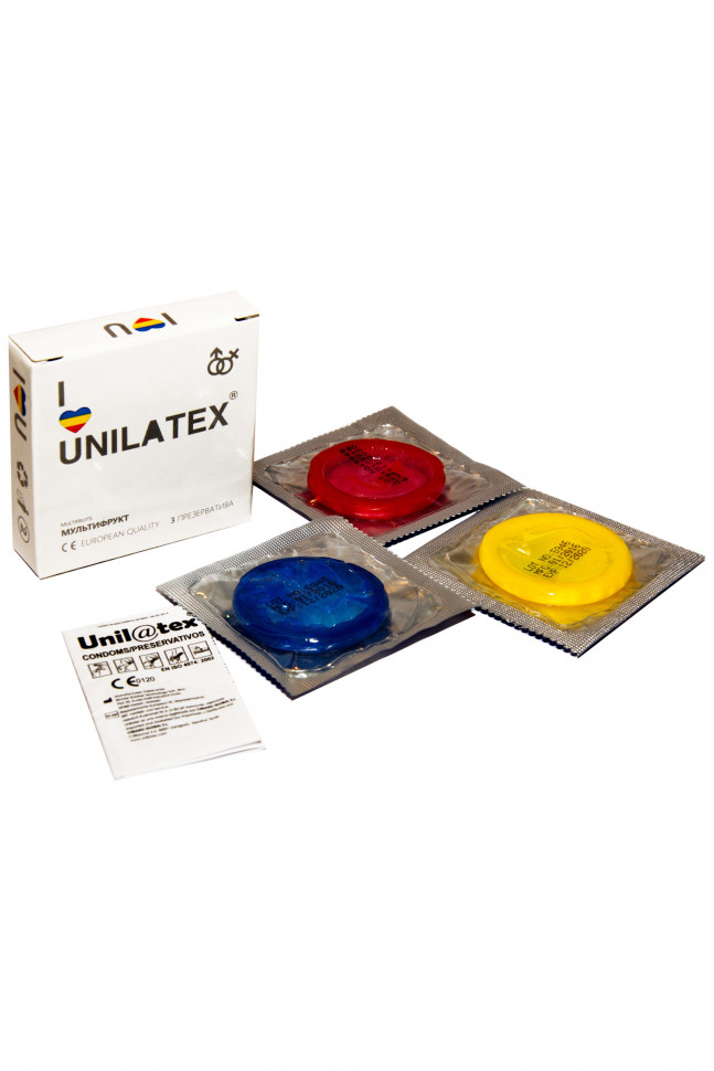 Презервативы Unilatex, multifrutis, аромат, цветные, 19 см, 5,4 см, 3 шт.