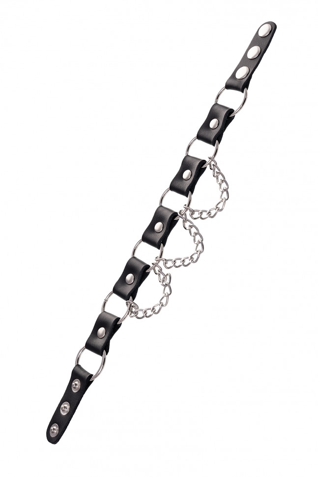Ошейник Штучки-Дрючки с кольцами и цепочкой, кожа, черный