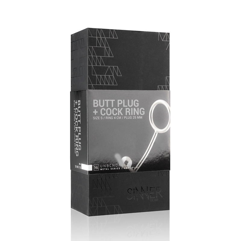 Эрекционное Кольцо с Анальной Пробкой Sinner Metal Cock Ring With Anal Plug Size M SIN116