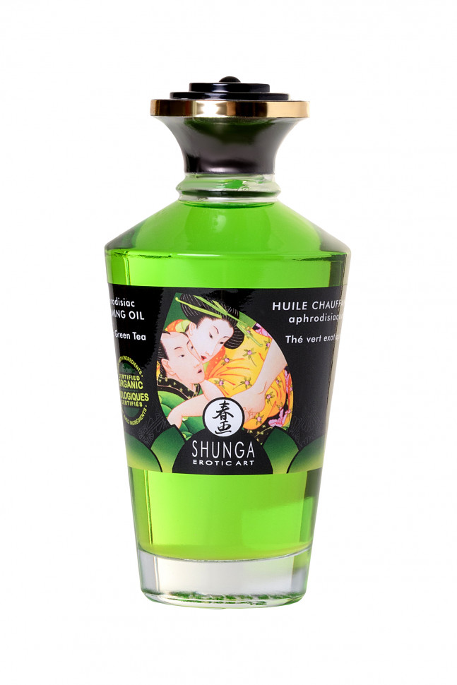 Масло для массажа Shunga Organic Exotic Green Tea, разогревающее, зелёный чай, 100 мл
