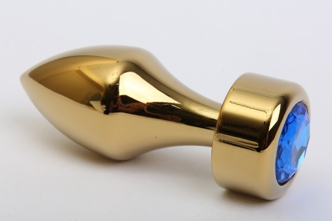 Анальная пробка металл золото с синим стразом 7,8х2,9см 47443-3MM