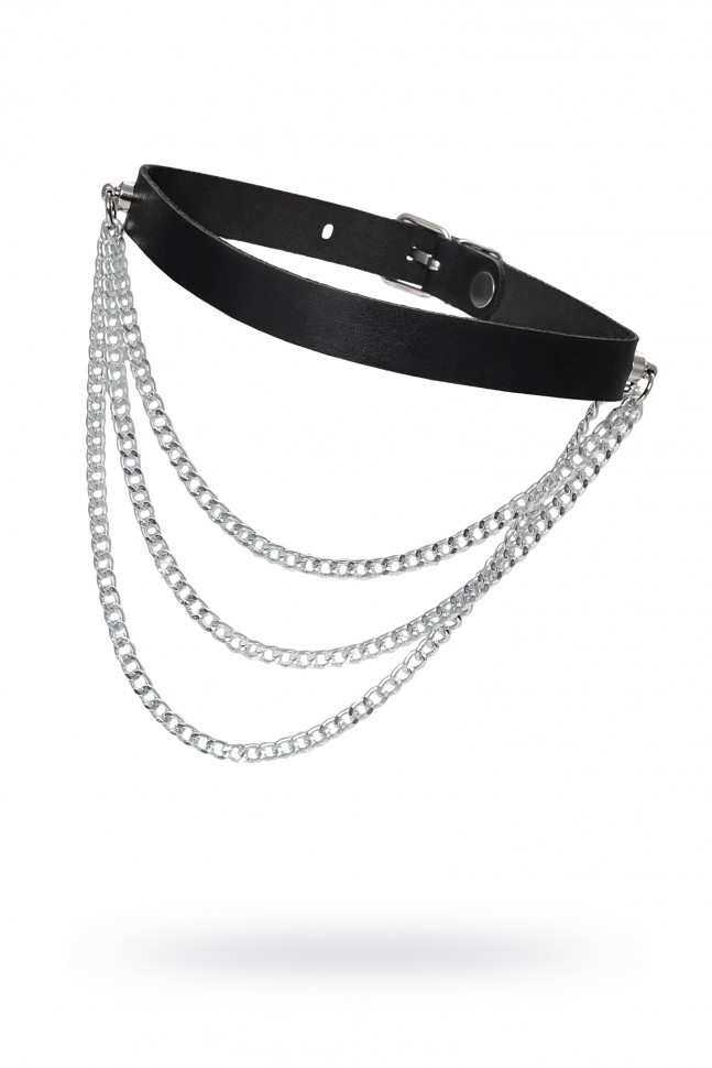 Чокер с цепочками, модель 1 Pecado BDSM, натуральная кожа, черный