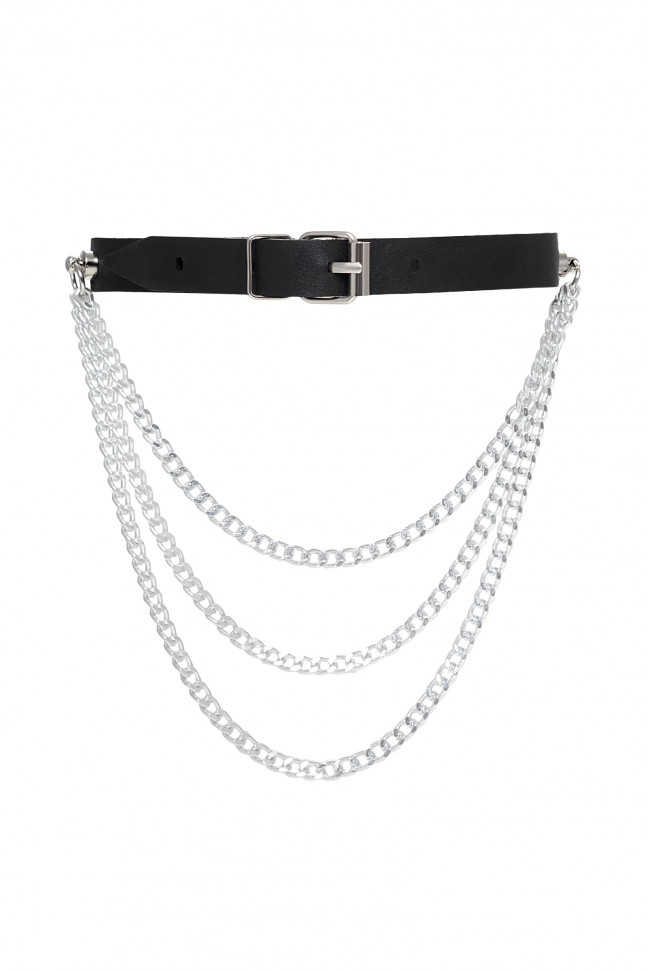 Чокер с цепочками, модель 1 Pecado BDSM, натуральная кожа, черный