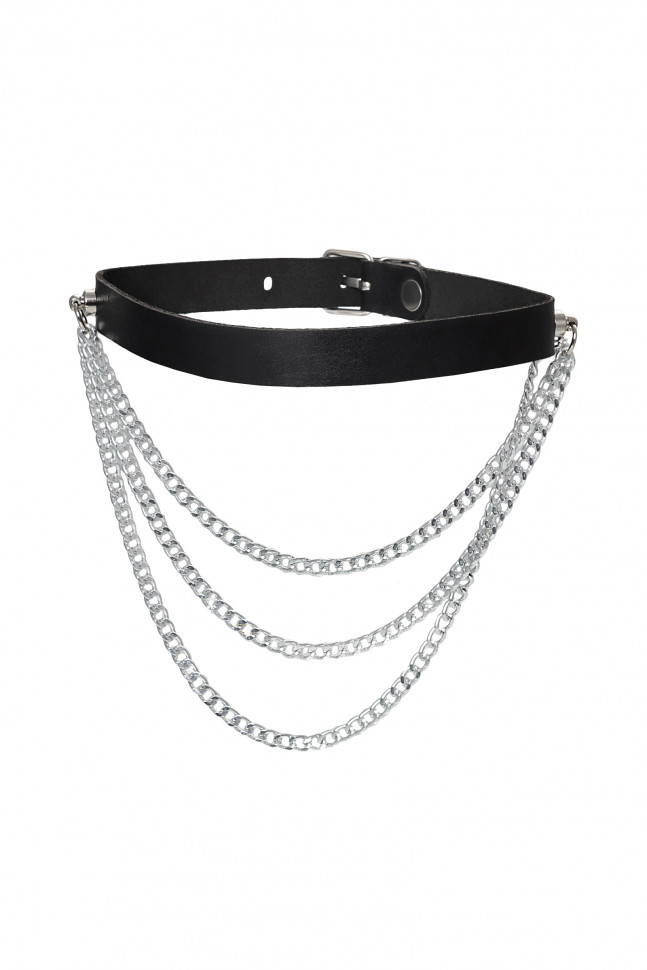 Чокер с цепочками, модель 1 Pecado BDSM, натуральная кожа, черный