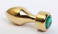 Анальная пробка металл золото с зеленым стразом 7,8х2,9см 47443-6MM