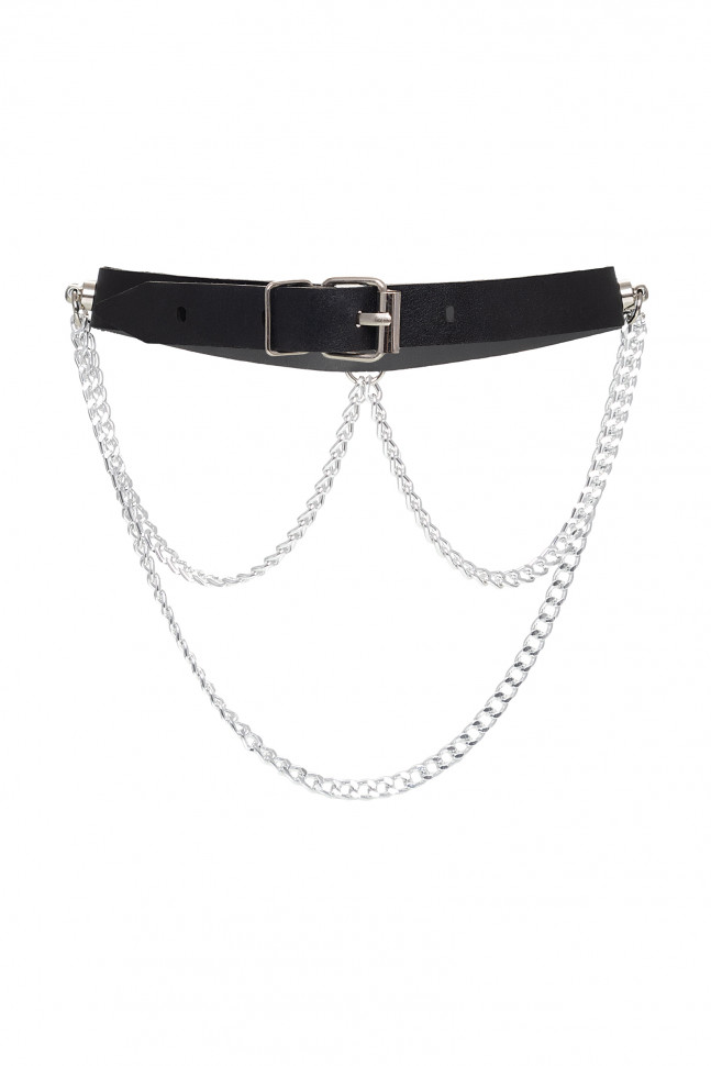 Чокер с цепочками, модель 2 Pecado BDSM, натуральная кожа, черный