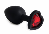 Анальная пробка силиконовая в виде сердечка с красным стразом 47602-MM