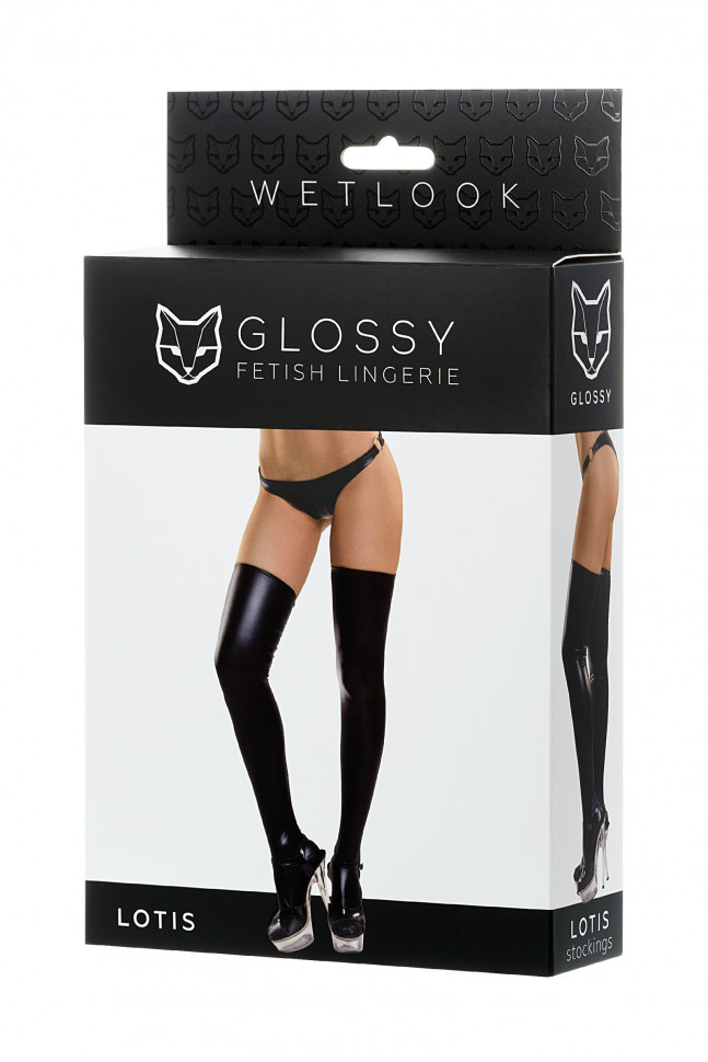 Чулки Glossy из материала Wetlook, черный, XL