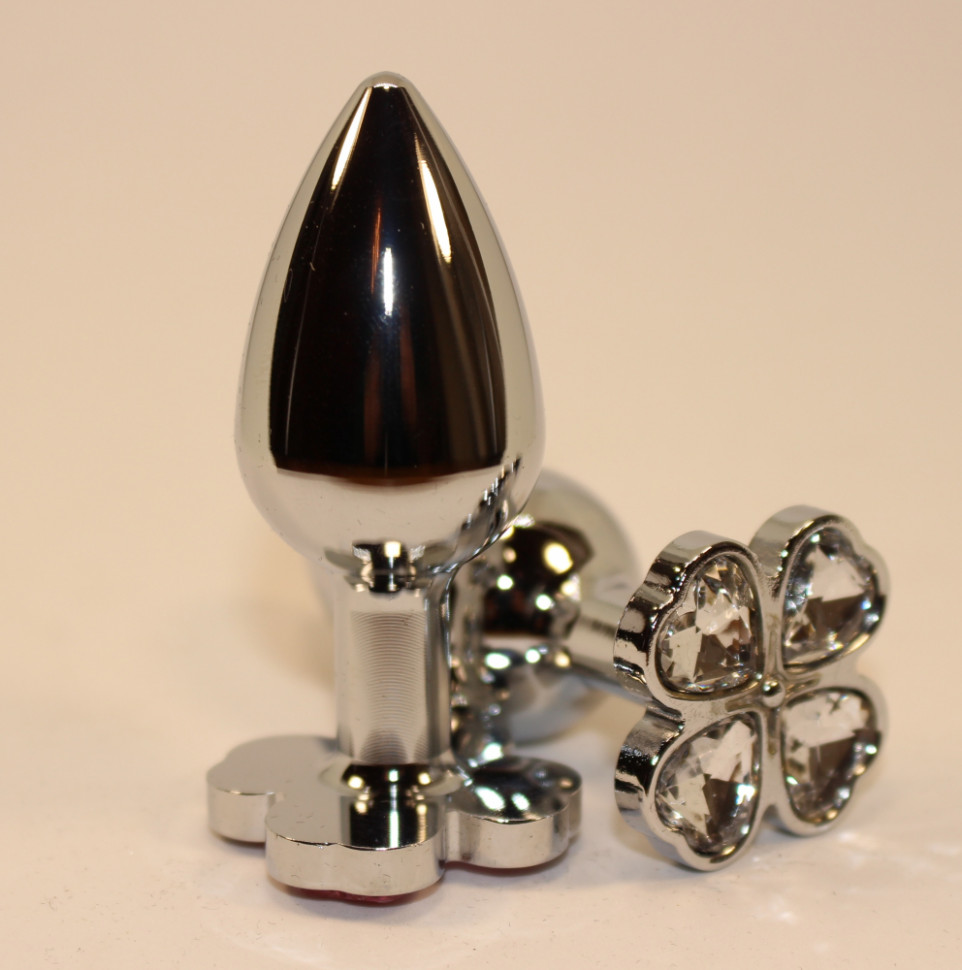 Пробка анальная металл 7,5х2,8см с сердечком прозрачный страз 47439-4MM