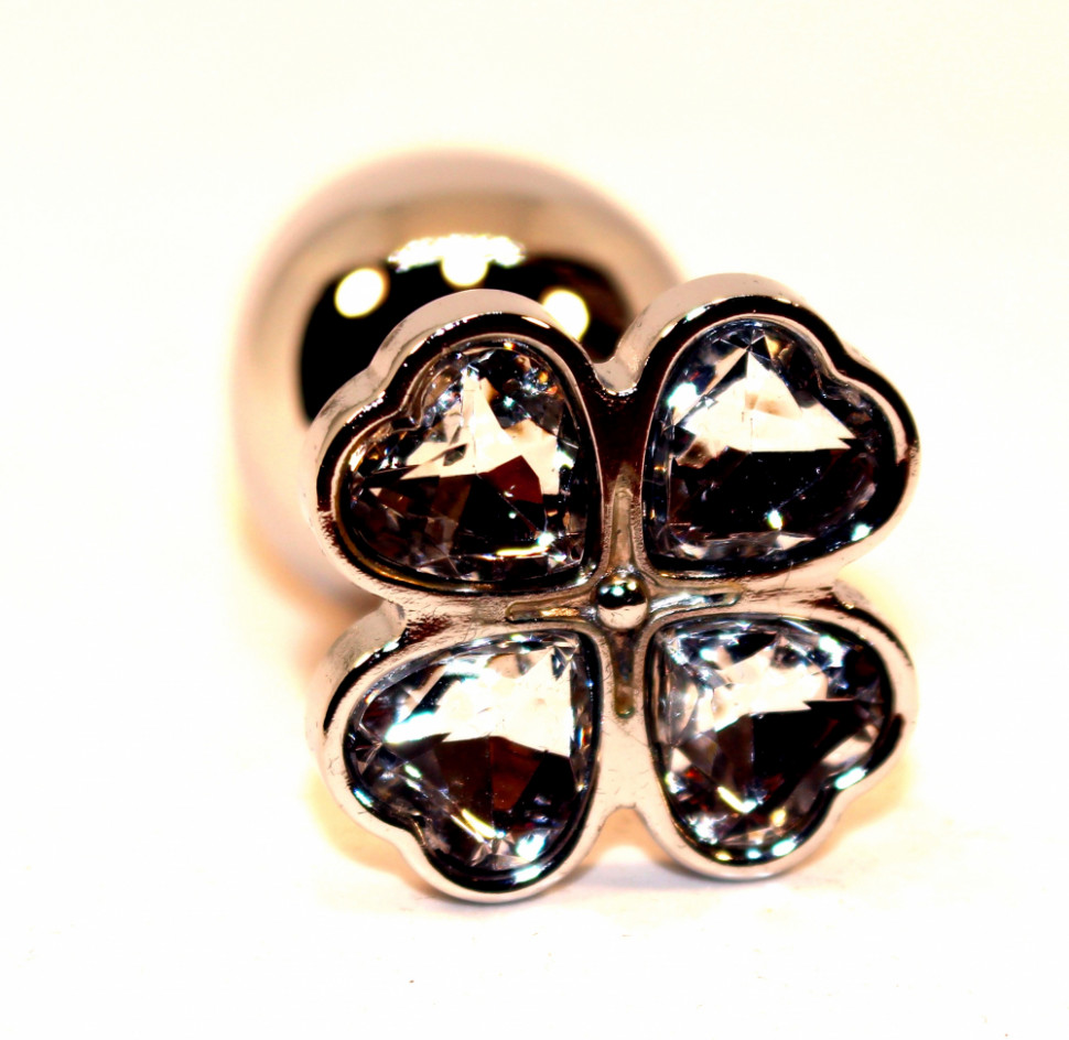 Пробка анальная металл 7,5х2,8см с сердечком прозрачный страз 47439-4MM