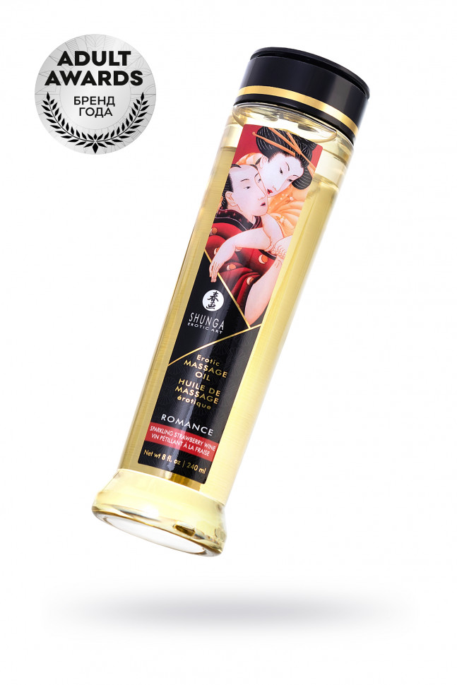 Масло для массажа Shunga Romance, натуральное, возбуждающее, клубника и шампанское, 240 мл.