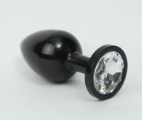 Анальная пробка металл черная с прозрачным стразом 8,2х3,5см 47411-4MM