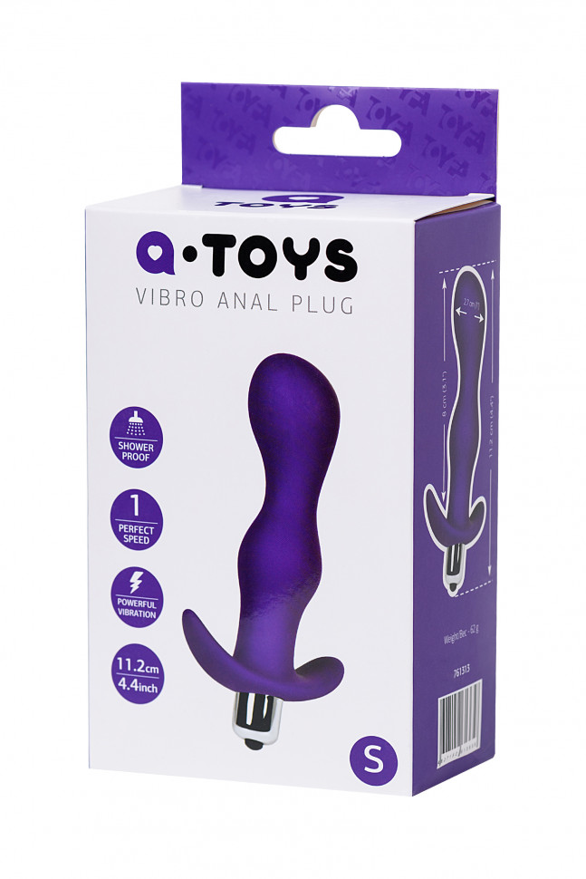 Анальная пробка с вибрацией A-Toys by TOYFA размера S, влагостойкая, силикон, фиолетовая, 11,2 см, Ø 2,7 см