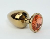 Анальная пробка металл 3,4х8,2 золото желтый страз 47059-1MM