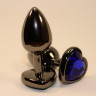 Пробка анальная черная 7,5х2,8см с сердечком синий страз 47438-3MM