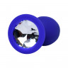 Анальная втулка Штучки-Дрючки, силикон, синяя, с прозрачным кристаллом, 2,7 см