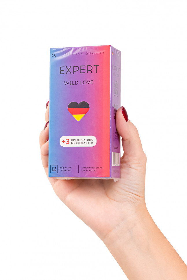 Презервативы EXPERT Wild Love Germany 12шт +(3 бесплатно), ребристые с точками