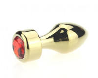 Анальная пробка металл золото с красным стразом 7,8х2,9см 47443-2MM