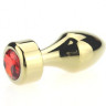 Анальная пробка металл золото с красным стразом 7,8х2,9см 47443-2MM