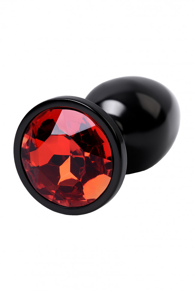 Анальная втулка, Metal by TOYFA, металл, черная, с красным кристаллом, 7,2 см, Ø2,8 см, 50 г