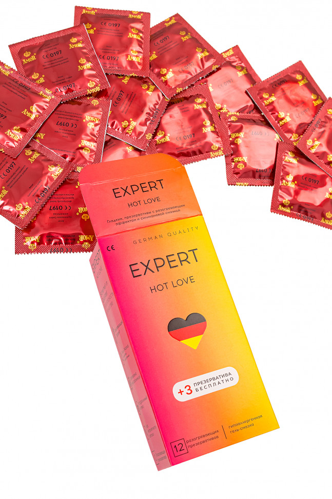 Презервативы EXPERT Hot Love Germany 12шт +(3 бесплатно), с разогревающим эффектом