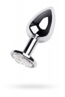 Анальная втулка Metal by TOYFA, металл, серебряная, с чёрным кристаллом, 9,2 см, Ø 4 см, 430 г