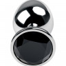 Анальная втулка Metal by TOYFA, металл, серебряная, с чёрным кристаллом, 9,2 см, Ø 4 см, 430 г