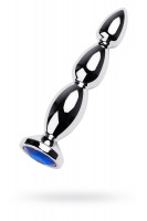 Анальная втулка Metal by TOYFA, металл, серебряная, с синим кристаллом, 14 см, Ø 2,5 см, 125 г