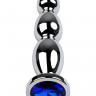 Анальная втулка Metal by TOYFA, металл, серебряная, с синим кристаллом, 14 см, Ø 2,5 см, 125 г