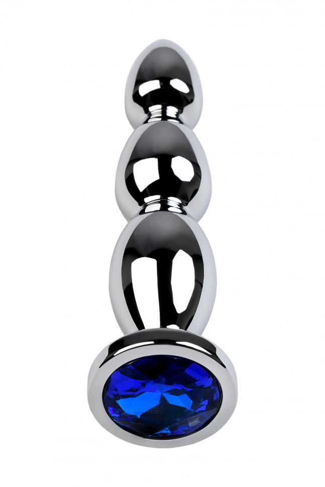 Анальная втулка Metal by TOYFA, металл, серебряная, с синим кристаллом, 14 см, Ø 2,5 см, 125 г