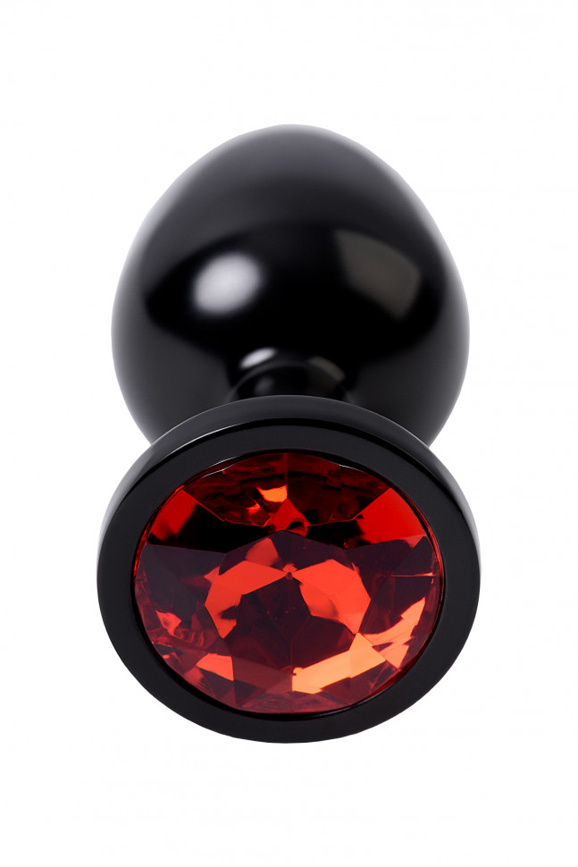 Анальная втулка Metal by TOYFA, металл, черная, с красным кристаллом, 8,2 см, Ø3,4 см, 85 г.
