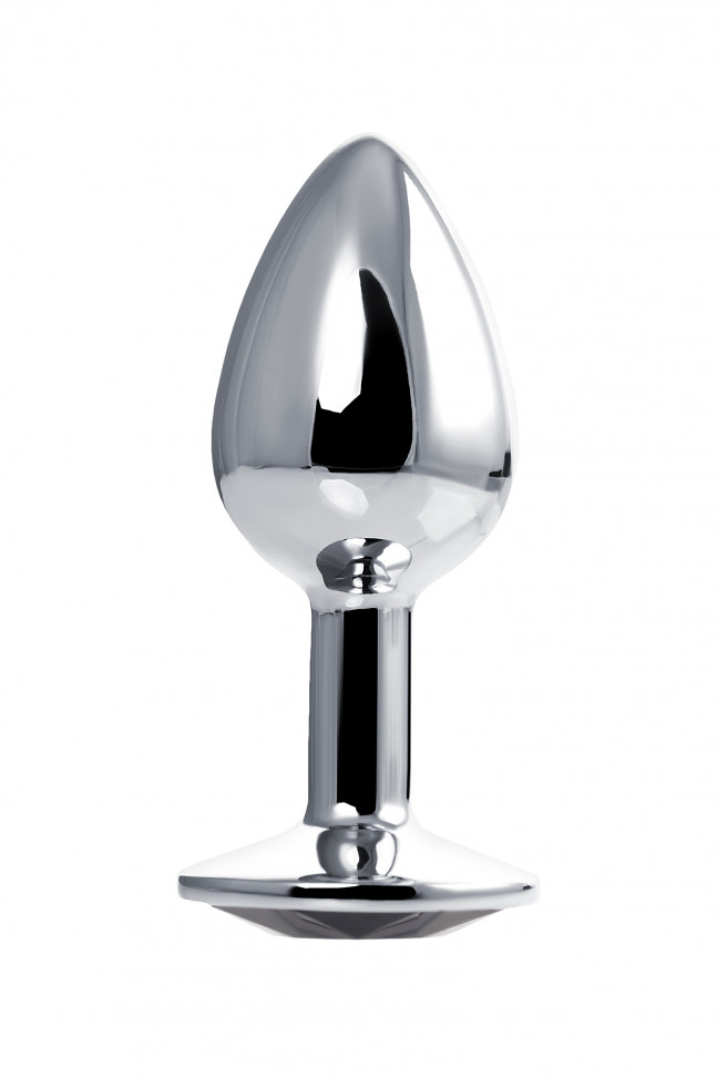 Анальная втулка Штучки-Дрючки, серебряная, с чёрным кристаллом, Ø 2,7 см, 48 г